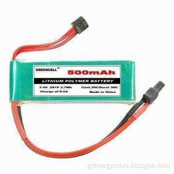 Lithium Polymer batteries with 50C Burst Discharge Current, 500mAh Capacity, 7.4V Voltage